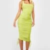 Robe Mi-longue Soyeuse Froncée -BOOHO Kleidung Magasin gzz53798 lime xl