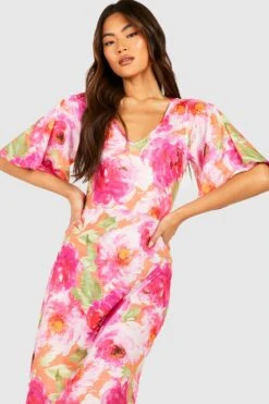 Robe Longue Fleurie Texturée -BOOHO Kleidung Magasin gzz53802 pink xl 3