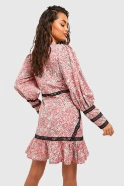 Robe Imprimée En Dentelle à Volants -BOOHO Kleidung Magasin gzz54072 berry xl 1