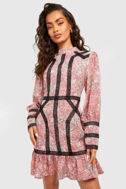 Robe Imprimée En Dentelle à Volants -BOOHO Kleidung Magasin gzz54072 berry xl 2