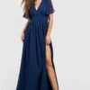 Robe Longue Froncée En Mousseline De Soie -BOOHO Kleidung Magasin gzz54076 navy xl