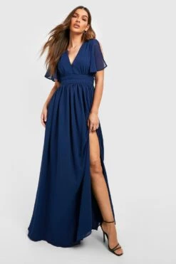 Robe Longue Froncée En Mousseline De Soie