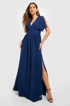 Robe Longue Froncée En Mousseline De Soie -BOOHO Kleidung Magasin gzz54076 navy xl 2