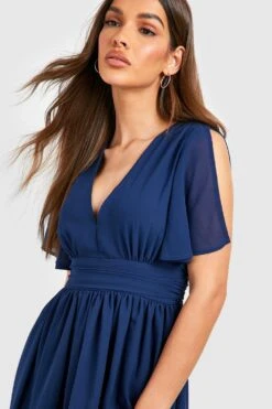 Robe Longue Froncée En Mousseline De Soie -BOOHO Kleidung Magasin gzz54076 navy xl 3