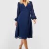 Robe Mi-longue Portefeuille à Manches Longues -BOOHO Kleidung Magasin gzz54077 navy xl