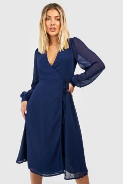Robe Mi-longue Portefeuille à Manches Longues -BOOHO Kleidung Magasin gzz54077 navy xl 2