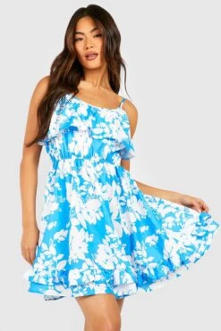 Robe Patineuse Fleurie à Volants -BOOHO Kleidung Magasin gzz54124 blue xl 3