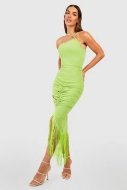 Robe Mi-longue Dos Nu à Franges -BOOHO Kleidung Magasin gzz54147 lime xl 2