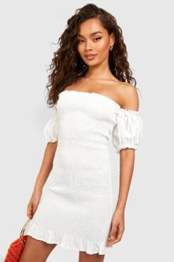 Robe Courte Froncée -BOOHO Kleidung Magasin gzz54163 white xl 2