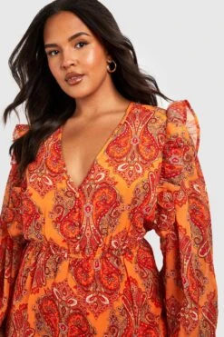 Grande Taille - Robe Mi-longue à Imprimé Cachemire 9 Grande Taille - Robe Mi-longue à Imprimé Cachemire -BOOHO Kleidung Magasin gzz54173 orange xl 3
