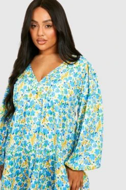 Grande Taille - Robe Fleurie à Volants étagés -BOOHO Kleidung Magasin gzz54176 blue xl 3