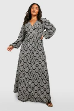 BOOHOO Grande Taille - Robe Longue Imprimé Géométrique -BOOHO Kleidung Magasin gzz54182 black xl 2