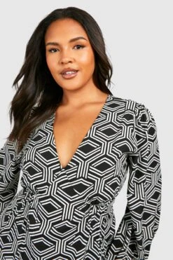 BOOHOO Grande Taille - Robe Longue Imprimé Géométrique -BOOHO Kleidung Magasin gzz54182 black xl 3