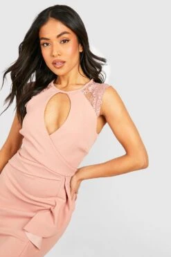 Petite - Robe Mi-longue à Empiècement En Dentelle -BOOHO Kleidung Magasin gzz54202 rose xl 3