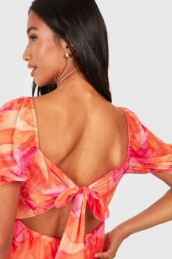 Petite - Robe Abstraite En Mesh à Manches Bouffantes -BOOHO Kleidung Magasin gzz54208 pink xl 3