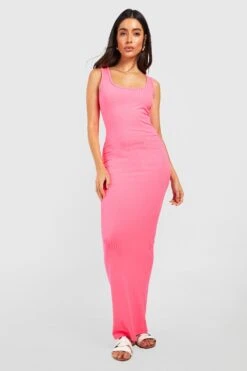Robe Longue Côtelée à Col Rond -BOOHO Kleidung Magasin gzz54285 hot20pink xl 2