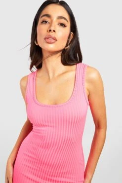 Robe Longue Côtelée à Col Rond -BOOHO Kleidung Magasin gzz54285 hot20pink xl 3