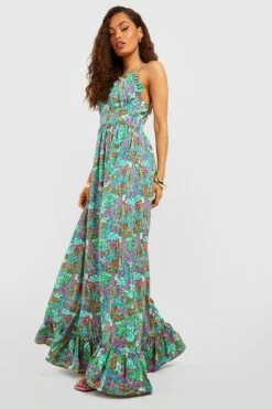 Robe Longue Fleurie Froncée à Volants