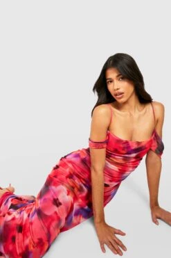 Tall - Robe Longue Fleurie à Col Bénitier -BOOHO Kleidung Magasin gzz54327 pink xl 2