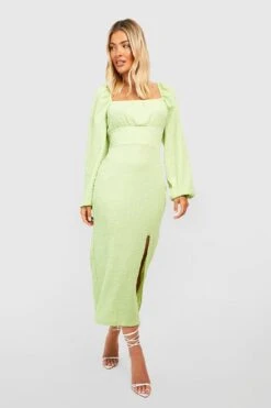 Robe Longue Texturée Froncée -BOOHO Kleidung Magasin gzz54414 lime xl 2