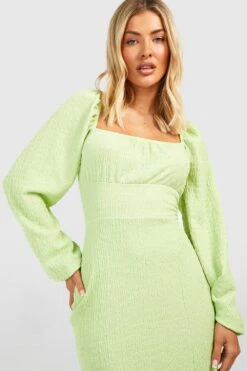 Robe Longue Texturée Froncée -BOOHO Kleidung Magasin gzz54414 lime xl 3