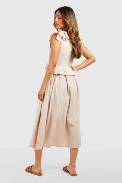 Robe Mi-longue En Lin à Volants 7 Robe Mi-longue En Lin à Volants -BOOHO Kleidung Magasin gzz54441 stone xl 1