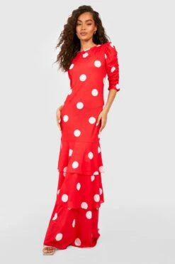 Robe Longue à Pois Et Volants étagés