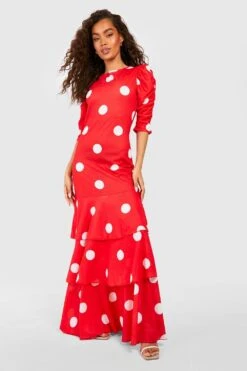 Robe Longue à Pois Et Volants étagés -BOOHO Kleidung Magasin gzz54470 red xl 2