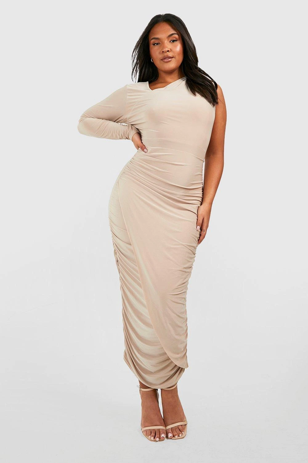 Grande Taille - Robe Mi-longue Froncée Asymétrique 5 Grande Taille - Robe Mi-longue Froncée Asymétrique – Image 3