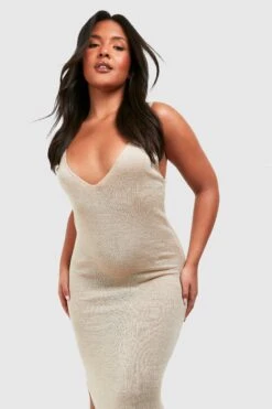 BOOHOO Grande Taille - Robe Longue En Crochet à Bretelles -BOOHO Kleidung Magasin gzz54572 stone xl 3