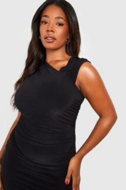 Grande Taille - Robe Mi-longue Froncée Asymétrique -BOOHO Kleidung Magasin gzz54593 black xl 3