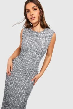 Robe Longue Texturée à Carreaux -BOOHO Kleidung Magasin gzz54717 black xl 2