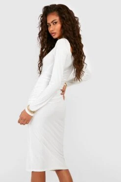 Robe Mi-longue Froncée Soyeuse -BOOHO Kleidung Magasin gzz54731 ivory xl 1