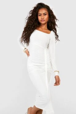 Robe Mi-longue Froncée Soyeuse -BOOHO Kleidung Magasin gzz54731 ivory xl 2