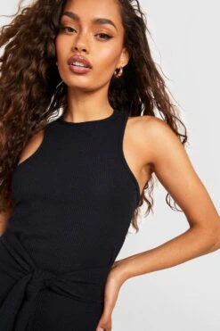 Robe Mi-longue Côtelée à Dos Nageur -BOOHO Kleidung Magasin gzz54810 black xl 3