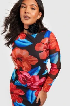 Grande Taille - Robe Longue Fleurie En Mesh -BOOHO Kleidung Magasin gzz55150 red xl 2