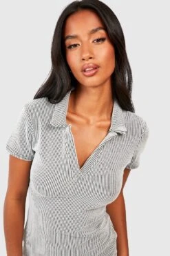 Petite - Robe Courte Côtelée à Manches Courtes -BOOHO Kleidung Magasin gzz55311 black xl 3