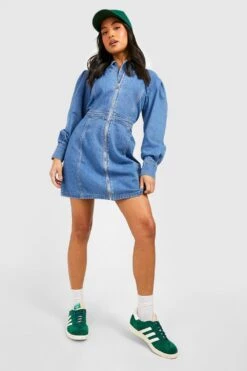 Petite - Robe Courte Zippée à Manches Longues