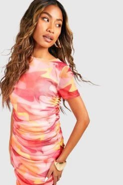 Robe Longue Fendue En Mesh Imprimé Abstrait -BOOHO Kleidung Magasin gzz55406 red xl 3