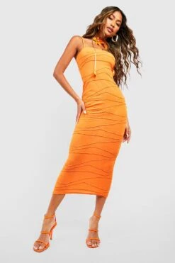 Robe Longue Texturée à Bretelles Fines -BOOHO Kleidung Magasin gzz55498 orange xl 2