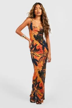 Robe Longue En Mesh Imprimé Tropical
