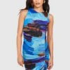 Robe Moulante Froncée à Imprimé Abstrait 2 Robe Moulante Froncée à Imprimé Abstrait -BOOHO Kleidung Magasin gzz55550 blue xl