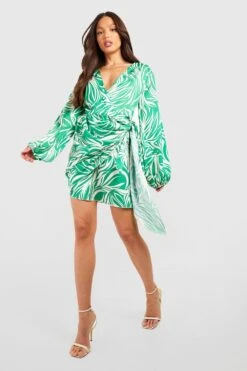Tall - Robe Courte Froncée à Imprimé Abstrait -BOOHO Kleidung Magasin gzz55755 green xl 2