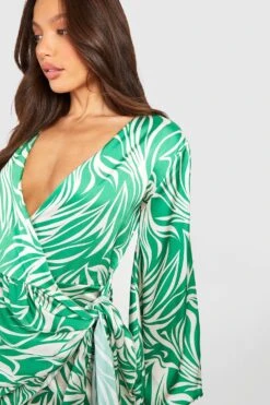 Tall - Robe Courte Froncée à Imprimé Abstrait -BOOHO Kleidung Magasin gzz55755 green xl 3