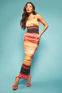 Robe Longue à Imprimé Abstrait