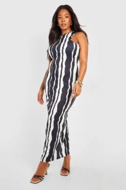 Grande Taille - Robe Longue Rayée à Col Nageur -BOOHO Kleidung Magasin gzz55816 black xl 2