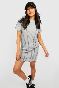 Petite - Robe T-shirt à Coutures Contrastantes -BOOHO Kleidung Magasin gzz55830 grey20marl xl 2