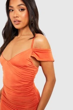 Petite - Robe Soyeuse Froncée à épaules Dénudées -BOOHO Kleidung Magasin gzz55837 orange xl 3
