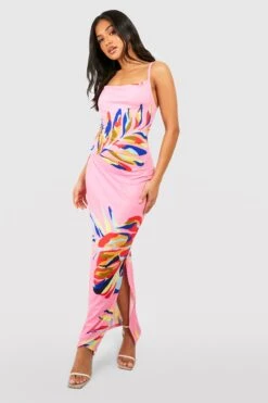 Petite - Robe Longue à Col Bénitier Et Imprimé Tropical -BOOHO Kleidung Magasin gzz55839 pink xl 2