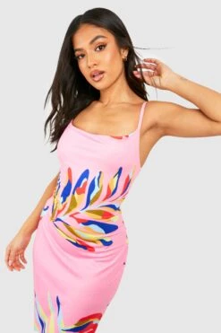 Petite - Robe Longue à Col Bénitier Et Imprimé Tropical -BOOHO Kleidung Magasin gzz55839 pink xl 3